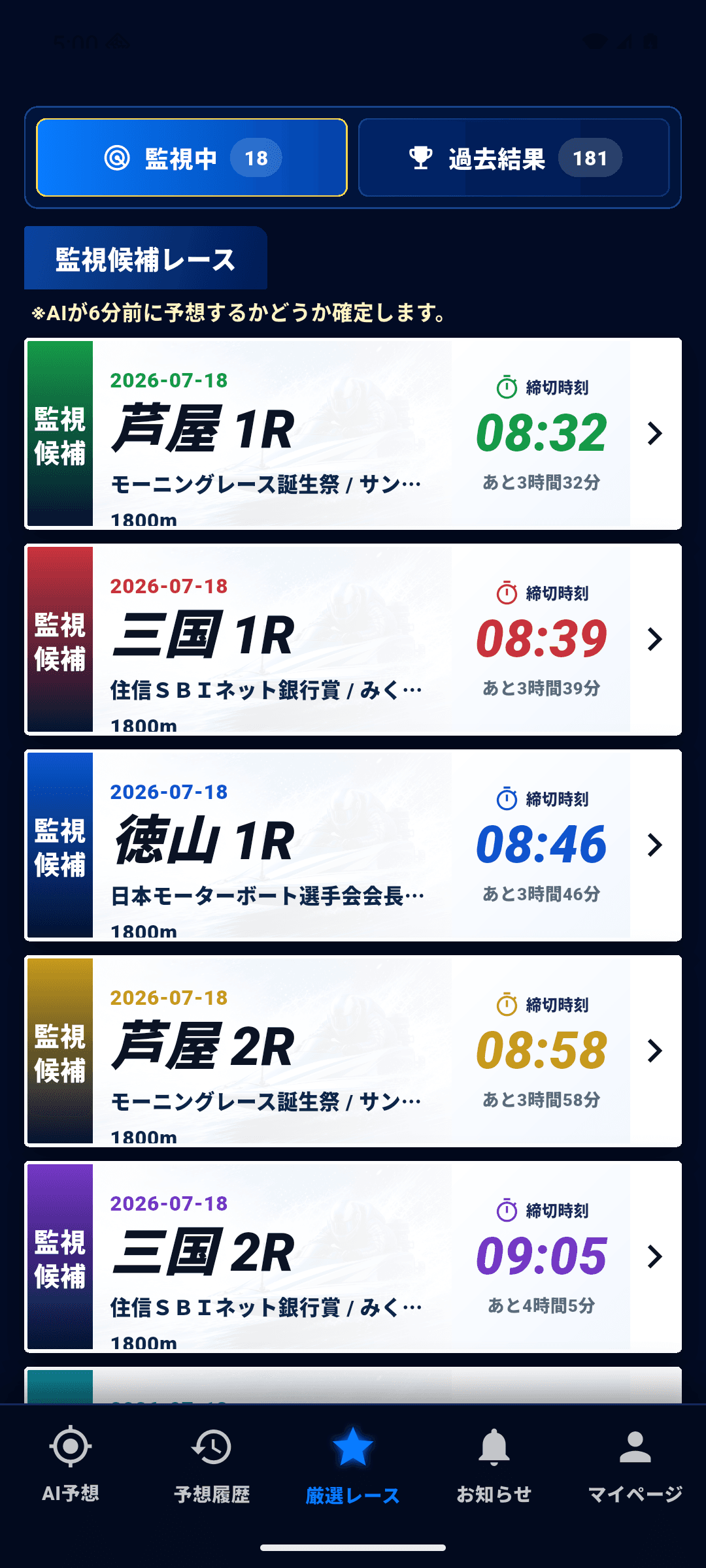AI厳選レースの監視候補一覧